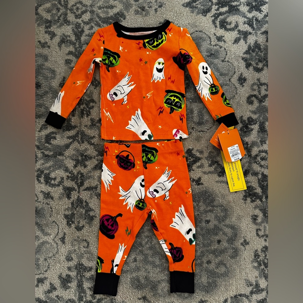 Toddler 2pc Halloween Ghosts Cotton Snug Fit Pajama Set - Hyde & EEK! Orange 12M